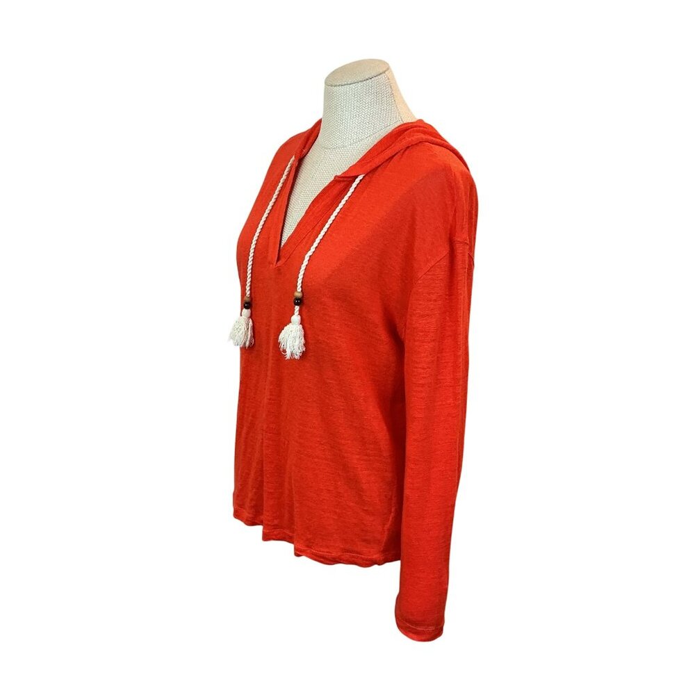 Sigrid Olsen Orange Hooded Linen Top With Tassels Womens Medium - Picture 3 of 10